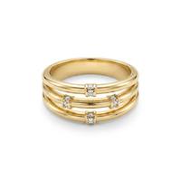 Cincin tumpuk tiga baris gaya 316L Stainless Steel berlapis emas 18K PVD tahan air dengan inlay CZ untuk pemakaian sehari-hari