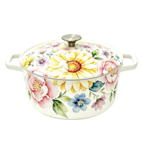 Panci Enamel Premium Grade 20cm Motif Daisy, Panci Besi Cor Enamel untuk Merebus, Menggoreng, Memanggang Roti, Dekorasi Meja Elegan