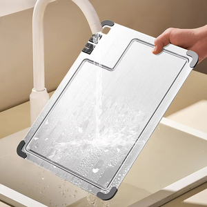 Planche à découper double face personnalisée avec aiguiseur de couteaux, rainure pour jus, planche à découper en acier inoxydable, ensemble de planches à découper en titane - Product Image 3