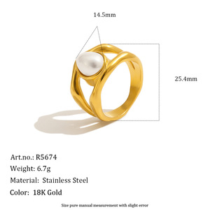 Stainless Steel Twisted <b>Statement</b> <b>Ring</b> 18K Gold Plated Inlaid Pearl Tiger Eye Stone Fashion Finger <b>Ring</b> For Women Jewelry Gift - Product Image 2
