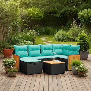 Ensemble de canapés de patio en polyrotin noir avec coussins, 7 pièces, mobilier d'extérieur élégant, sièges modulaires - Product Image 2