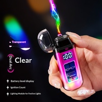Briquet électronique à double arc étanche et coupe-vent à coque transparente, affichage du niveau de batterie, alimenté par USB