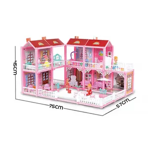 Yüksek kaliteli çin çocuk oyuncak seti monte villa LED ışık DIY ev prenses kale mobilya modeli oyuncak