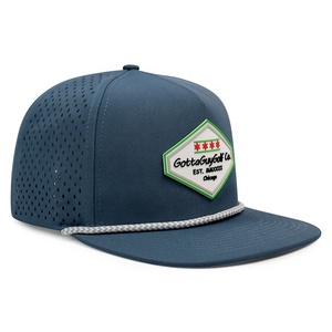 Custom <strong>Mens</strong> 5 Panel Laser Cut Hole Perforated Gorras <strong>Waterproof</strong> Sport Snapback Cap Rubber Logo Quick Dry Performance <strong>Hat</strong> - Product Image 4