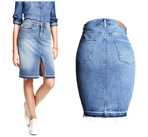 Jupe en jean aline, taille haute, fendue dans le dos, coupe décontractée, grande taille, pour femmes, bleu - Product Image 5