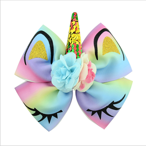 Arcobaleno ragazze <span class=keywords><strong>unicorno</strong></span> capelli fiocchi con alligatore fermacapelli archetti <span class=keywords><strong>accessori</strong></span> per capelli per bambini - Product Image 2