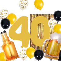 Fournisseur en gros de ballons de fête jetables, décoration pour fêtes d'anniversaire 40 ans, bannière noire et or, rideau en feuille, ballons en promotion