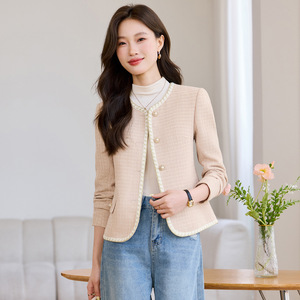 <b>Women's</b> <b>Tweed</b> Blazer Coat Blue Checkered Pattern Vintage Style Short <b>Jacket</b> For <b>Women</b> Autumn Winter Wear - Product Image 2