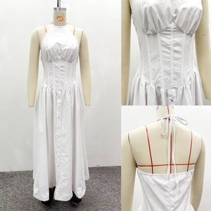 Robe longue élégante pour femmes africaines J254, tendance, blanche, cintrée à la taille, boutonnée sur le devant, mi-longue, décontractée, style <span class=keywords><strong>A</strong></span>-line, robe maxi pour femmes - Product Image 4