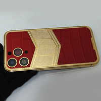 Pour iPhone 15 Series, plaque arrière et lunette de luxe plaquées or sous vide, motif crocodile en cuir de vachette, avec boîtier de téléphone en zircon