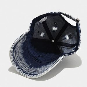 SUN ERA Gorra de Béisbol Unisex Europea y Americana de 6 Paneles, Visera Curva de Terciopelo, Vaquero Desgastado con Efecto Rasgado, Hebilla Metálica, Estilo Hip Hop Urbano - Product Image 4