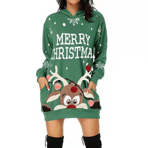 Custom Wholesale Women's Christmas Reindeer 3D Antler Graphic Hoodie Novelty Pullover <strong>Xmas</strong> <strong>Hoodies</strong> - Product Image 2