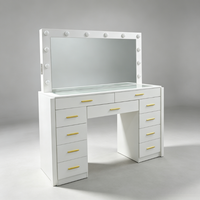Table de maquillage moderne éclairée avec miroir et tiroirs, plateau en verre, pour chambre à coucher, vente en gros