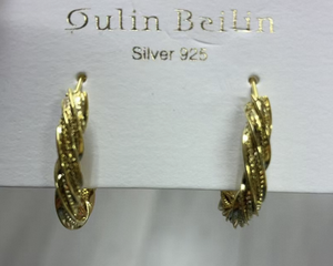 Orecchini a Cerchio Oulin Beilin in Argento 925 Placcato Oro 22k, Design Intrecciato Stile Francese per Uso Quotidiano Femminile - Product Image 3