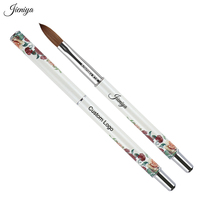 Kuas Nail Art Akrilik Gagang Logam Putih Motif Bunga Peony Buatan Tangan Laris Manis Ferrule Perak Bulu Sable Kolinsky Asli