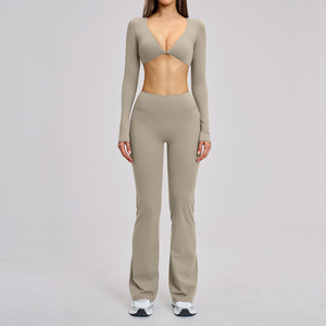 Nouvelle Collection 2026 : Ensemble de Sport 2 Pièces Sexy pour Femme – Pantalon Évasé et Haut à Manches Longues avec Coussinets Amovibles – Idéal Yoga et Course à Pied - Product Image 2