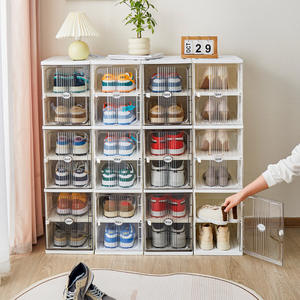 رف أحذية بلاستيكي حديث من طبقة واحدة مع درج كبير شفاف تخزين متعدد الطبقات سهل التركيب لا يحتاج إلى تجميع - Product Image 1