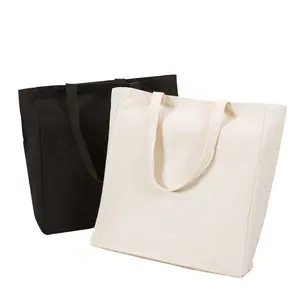 ECO Black & Rice Two-color Plain Tote Large Plain Customized Shopping Cotton Gift Heavy Duty Blank Large Canvas Tote Bags