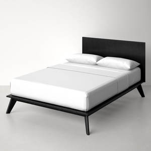 高品质耐用中世纪现代风格木质平台床架，带面板设计，可定制尺寸，木质底座，适用于卧室和酒店 - Product Image 1