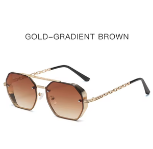 New High-class Sense of Multilateral Double Beam Sunglasses for Women Fashion Metal <b>Chain</b> <b>Mirror</b> Leg Sunshade Sunglasses - Product Image 6