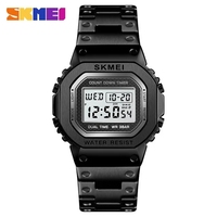 Montre-bracelet chronographe à compte à rebours pour homme SKMEI 1456, montre numérique résistante aux chocs, bracelet en acier inoxydable, montre de marque LED Reloj