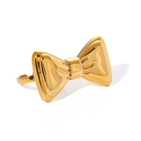 2024 nouveau lisse arc forme anneaux bijoux femmes 18K plaqué or acier inoxydable gros arc réglable anneau ouvert