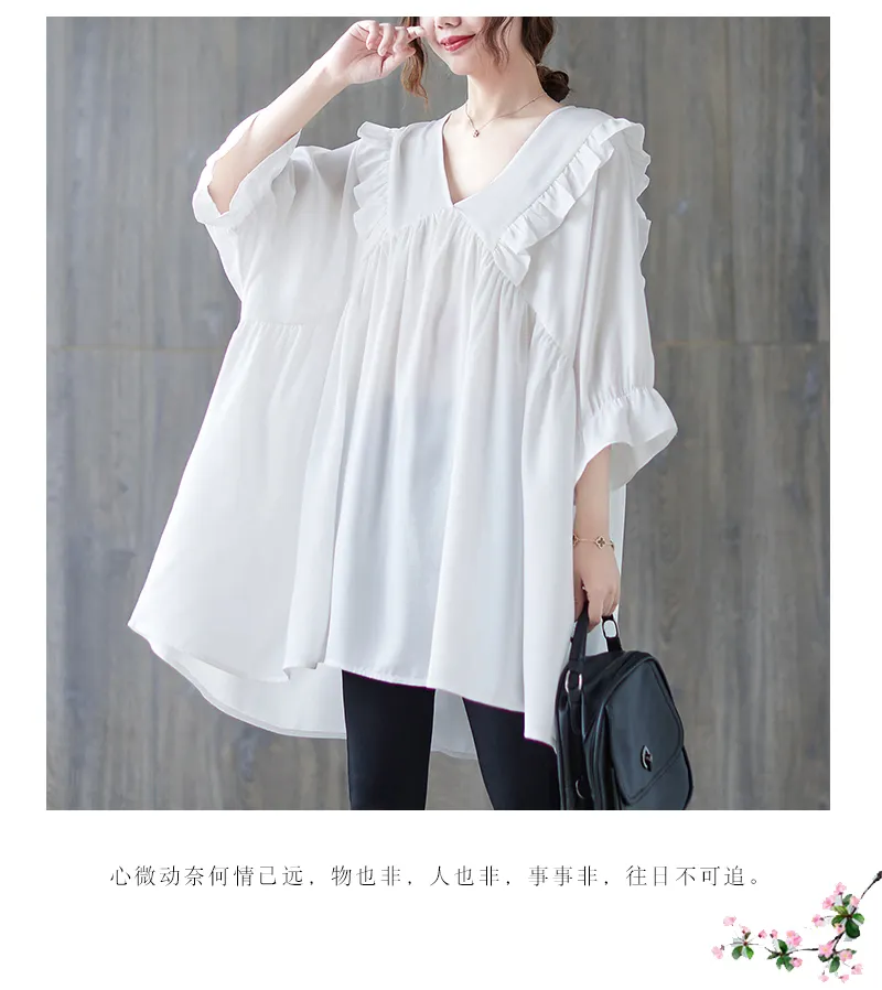 L5064 नई 2023 कोरियाई डिजाइन बुटीक स्टाइलिश सफेद काले रंग वृहदाकार चिथड़े महिलाओं के ब्लाउज और शर्ट महिलाओं ब्लाउज 5