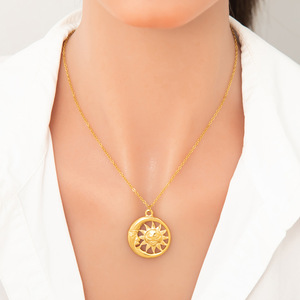 Collier Pendentif Soleil en Acier Inoxydable Plaqué Or 18K pour Femme, Chaîne de Clavicule, Bijou de Fête, Accessoire de Mode - Product Image 3