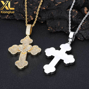 Pendentif Croix en Argent Sterling S925 Plaqué Or 18K avec Zircon, Collier Hip Hop pour Cadeau - Product Image 6
