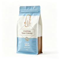 Sacs à café personnalisés à fond plat avec valve et fermeture éclair 250g 500g 1kg en papier kraft et feuille d'aluminium, pochette refermable à fond stable