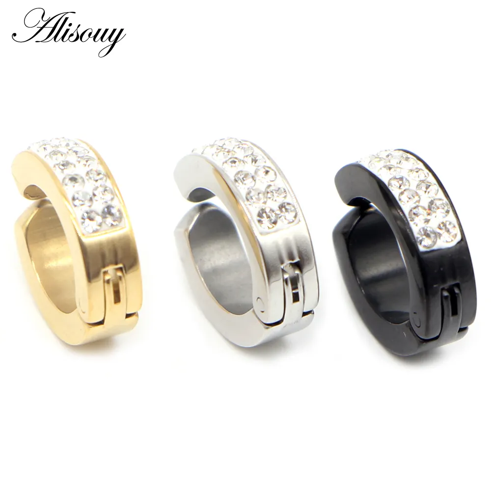 Alisouy 2PC น่ารักคริสตัลZirconวงกลมเล็กๆต่างหูห่วงสําหรับผู้หญิงผู้ชายสแตนเลสหูข้อมือBrincos Huggieเครื่องประดับ