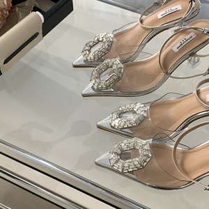 Chaussures à talons hauts pour femme, modèle 2023, en PVC, avec talon en cristal, bout fermé, strass, pour soirée et mariage, très tendance - Product Image 1