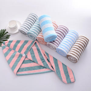 Haokey Bonnet de <span class=keywords><strong>cheveux</strong></span> secs super doux personnalisé Turban à séchage rapide et absorbant l'eau à rayures épaissies pour adultes <span class=keywords><strong>Serviette</strong></span> de <span class=keywords><strong>cheveux</strong></span> secs en velours corail - Product Image 1