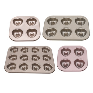 Gold Colored Carbon Steel Heart Shaped Donut Mold 4 6 12 Cavity Baking Tray Oven <b>Safe</b> Non Stick Home Pastry <b>Tool</b> - Product Image 4