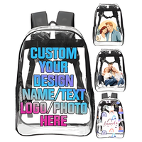 Sac à dos transparent personnalisé avec logo, sac à livres transparent, créez votre propre design avec nom, texte, photo, sac transparent pour le travail et les voyages