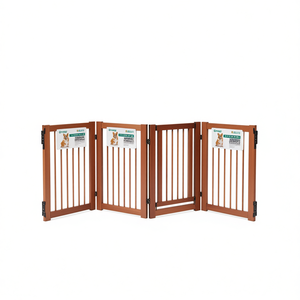 Barrière pliante pour animaux de compagnie en bois, 4 panneaux, 30 pouces, finition cerisier, utilisation intérieure - Product Image 1