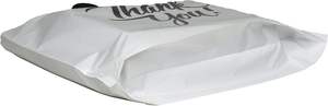 Sacs à provisions en plastique PE de taille personnalisée en gros avec poignées blanc et noir imprimé «merci» refermable - Product Image 4