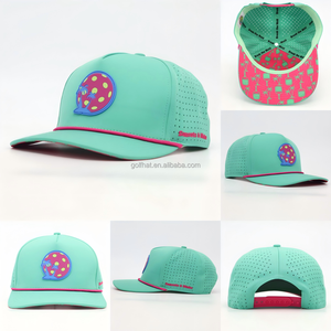 Gorra de béisbol de alta calidad con parche de PVC de 5 paneles, impermeable, con orificios cortados a láser, perforada, gorra de golf de poliéster con cuerda. - Product Image 2