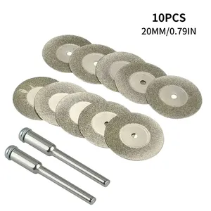 Disques de coupe diamantés de 20 mm de diamètre, lot de 12 pièces, 10 lames, 2 tiges de 3 mm, pour la coupe de pierres précieuses, de métal, de verre et de céramique - Product Image 1