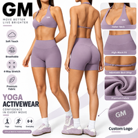 Ensemble court GM Premium sculptant à col en V profond, taille haute, effet push-up fessier et contrôle du ventre, chic, pour le studio et le yoga