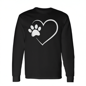 T-shirt a maniche lunghe con cuore a forma di zampa di cane per gli amanti dei cani e i proprietari di animali domestici - Product Image 2