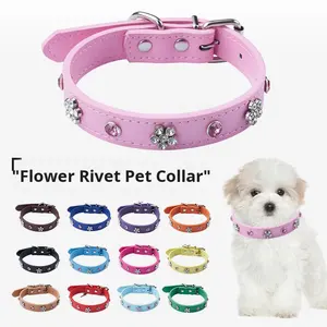 Großhandels preis Small MOQ Solid Color PU Leder material Verstellbares kleines Hunde halsband Katzen halsband mit Strass steinen - Product Image 3