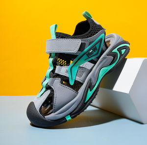 Sandales économiques personnalisées pour enfants en maille perforée respirante avec bride en cuir et bout fermé - Product Image 4