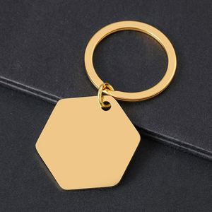 Porte-clés hexagonaux coréens en acier inoxydable vierges, service de marquage laser fourni - Product Image 3