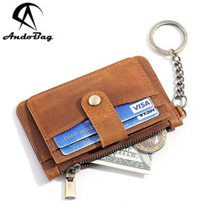 AndoBag Porte-cartes européen en cuir Crazy Horse, portefeuille court, porte-identité, petite pochette à fermeture éclair, porte-clés portable KB57 - Product Image 5