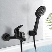 Robinet de baignoire noir mat moderne avec ensemble de douche à double poignée, pommeau de douche rond, tuyau de 1,5 m, fixation murale