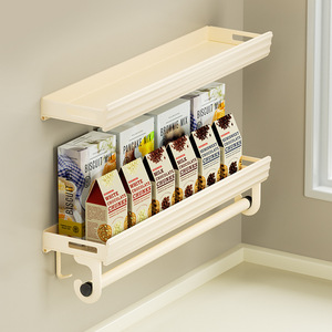 Cream Colored Wall Mounted <b>Kitchen</b> Storage Rack Rectangle <b>Hook</b> Type Multi Functional Food Container Shelf - Product Image 1