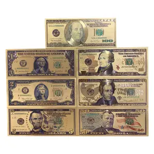 US dollar banknote 999.9 gold plated set of 7 pieces 24k gold foil 100 50 20 1 dollar bills for collection