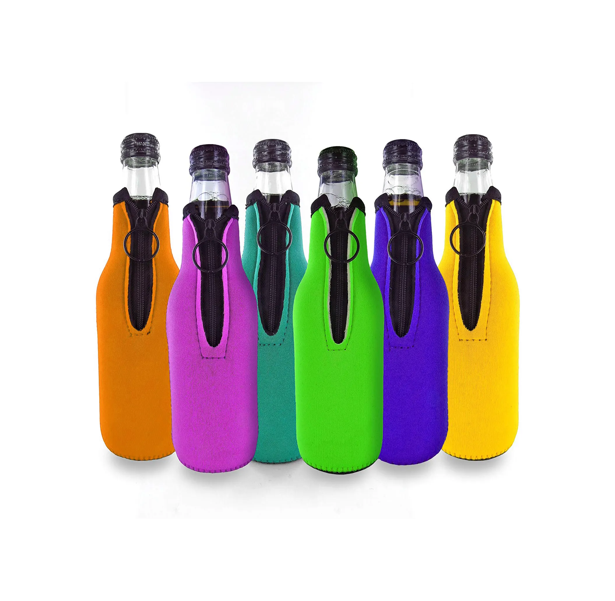 Neoprene Bottle Sleeves Pack of 7 Plain Beer Bottle Cooler Covers Fit 12 oz Bottles | Red Blue Orange Yellow Purple Green Turq