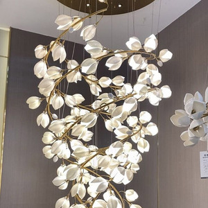 Lampes suspendues d'art de couloir de hall d'hôtel lustres en céramique de luxe de branche de fleur pour des restaurants - Product Image 5